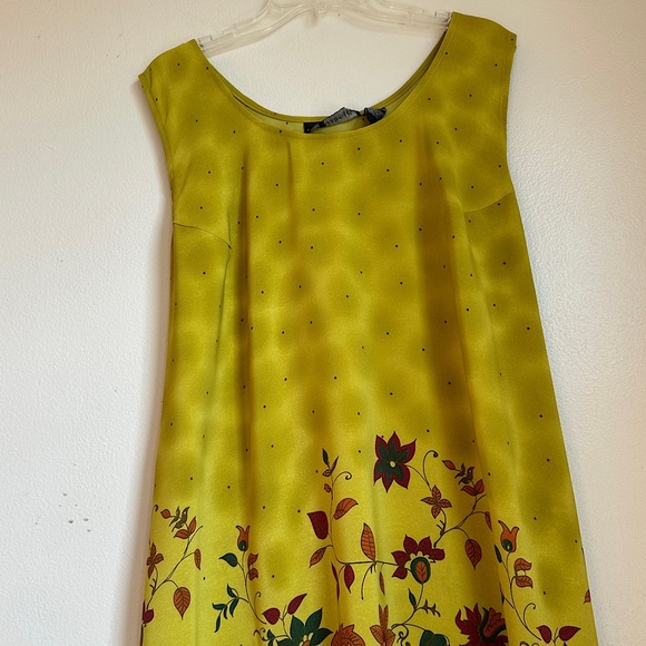 3/$20 💥 Mlle Gabriel Vintage Maxi Dress Chartreuse Floral Print w/ Cinched Waist - Picture 7 of 17